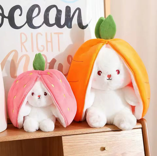 Easter Bunny Plush Reversible Carrot Strawberry Bunny Plush Toy Pillow Bunny With Zipper Birthday Gift For Boys Girls Kids Doll