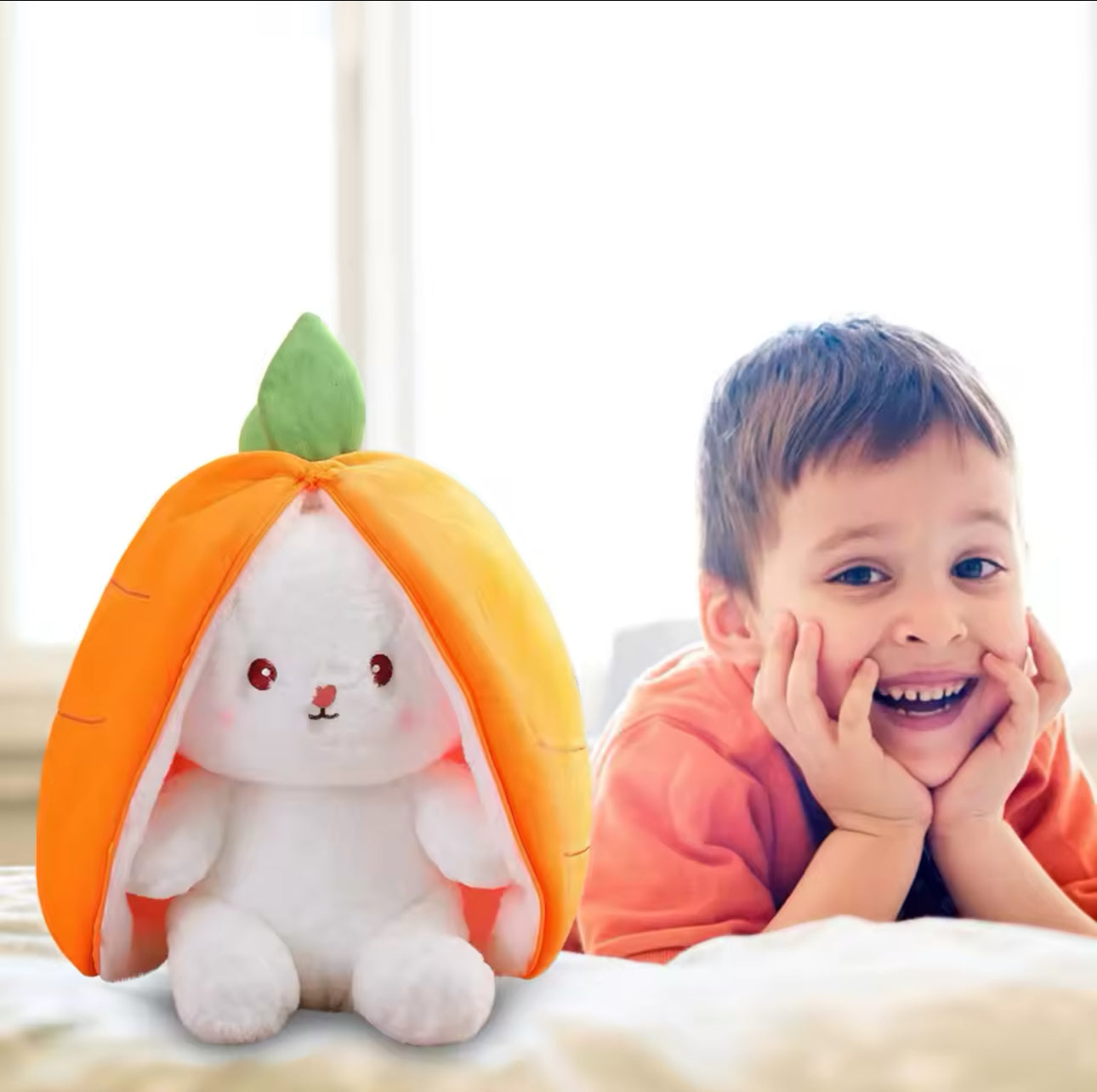 Easter Bunny Plush Reversible Carrot Strawberry Bunny Plush Toy Pillow Bunny With Zipper Birthday Gift For Boys Girls Kids Doll