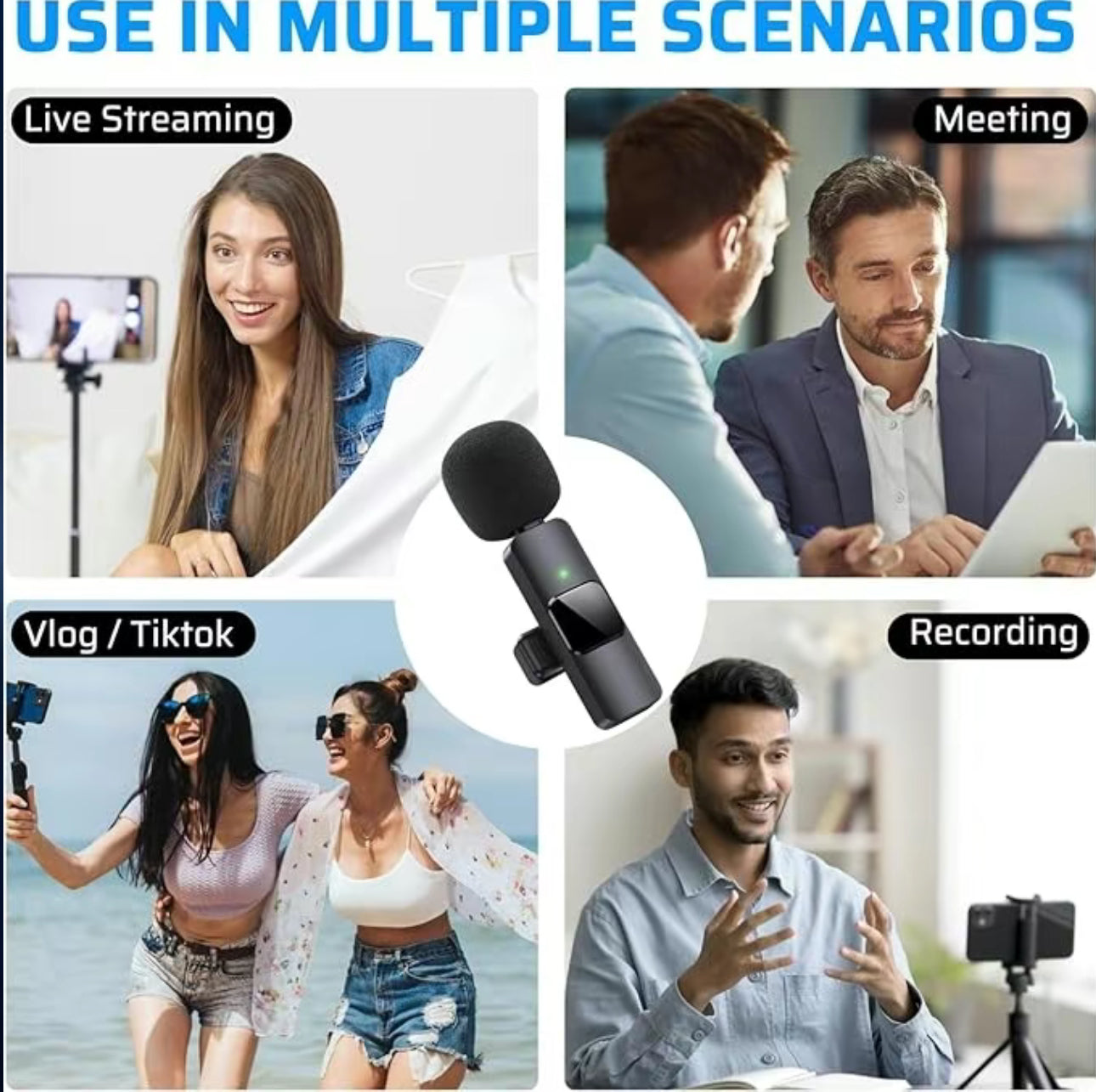 RICCHI Wireless Mini Microphone for iPhone 7-14 iPad, 2 Pack Wireless Lavalier Microphone Plug-Play Lapel Clip-on Mic for Recording, Live Streaming, Podcast, Facebook, YouTube, Vlog